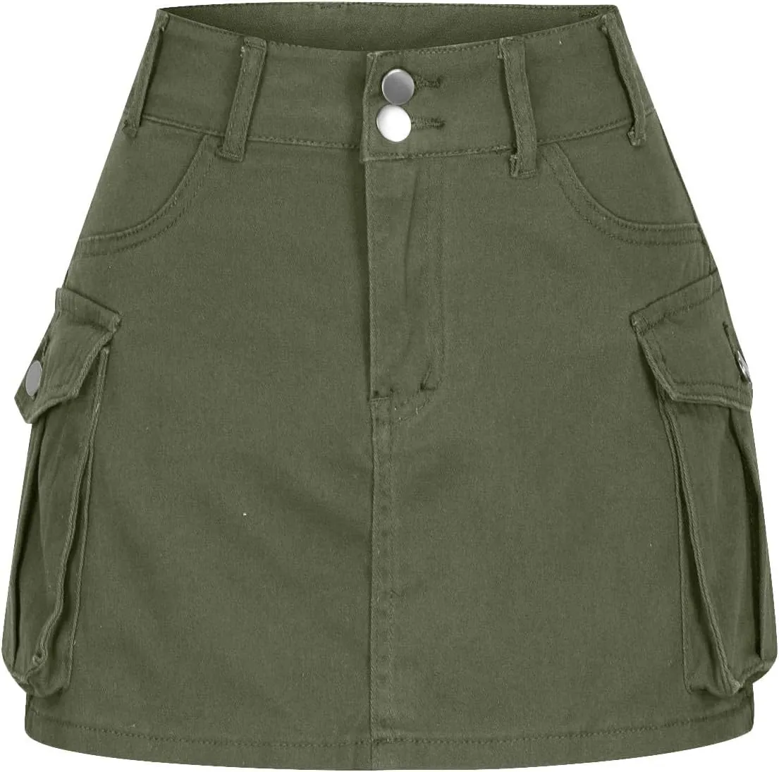 Women Denim Cargo Skirt High Waist Button Bodycon Mini Skirts Sexy Y2K Flap Pockets Skirts Summer Jeans Skirts