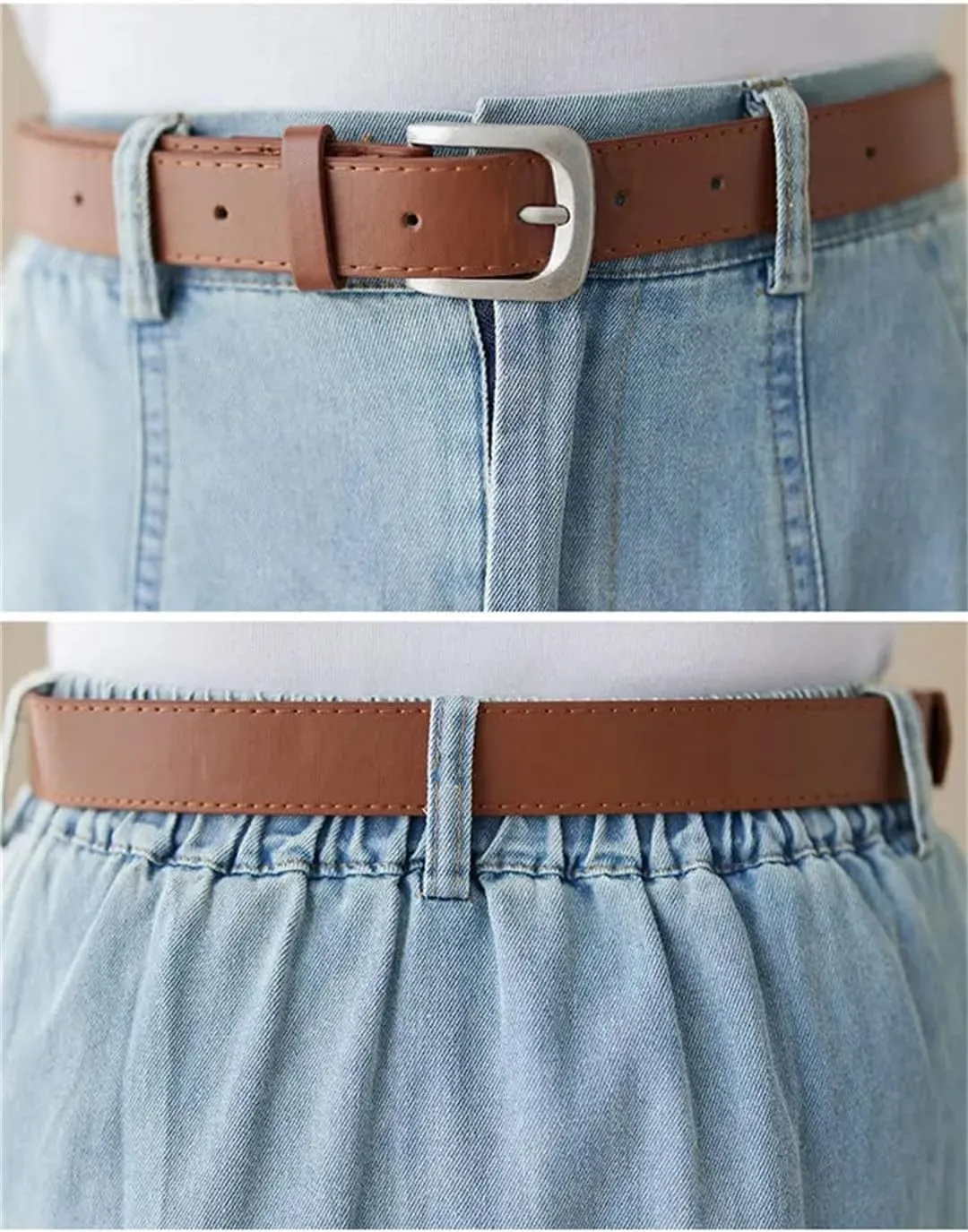 Women High Waisted Denim Skirt Loose A-Line Skirt Medium Length Solid Color Jeans Skirt