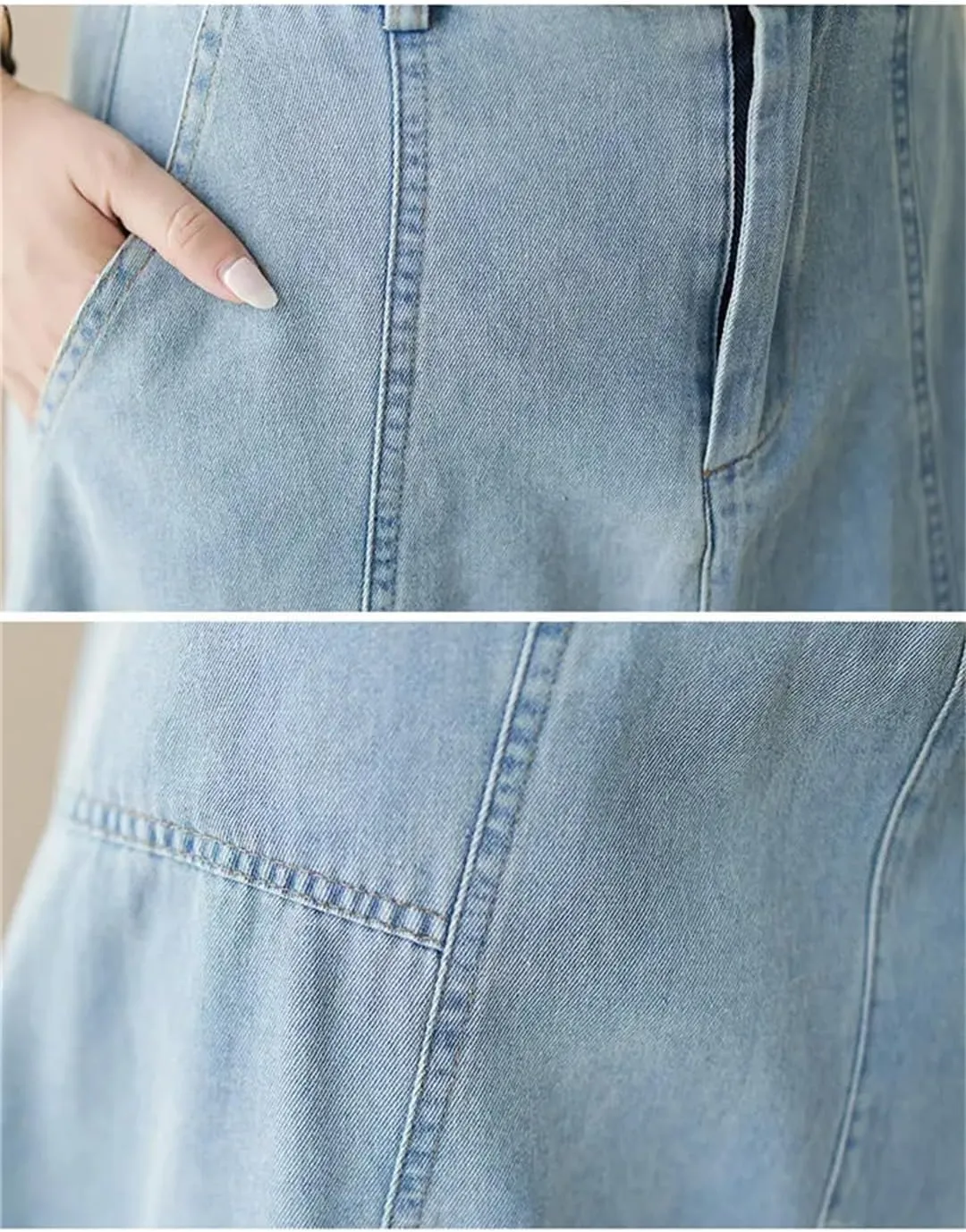Women High Waisted Denim Skirt Loose A-Line Skirt Medium Length Solid Color Jeans Skirt