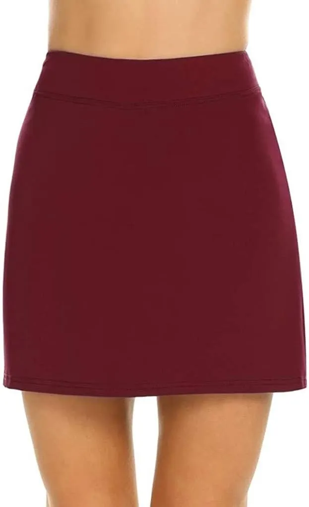 Women Mini Skirt with Shorts Trendy High Waisted Side Slit Solid Color Casual Active Golf Yoga Running Shift Skirts