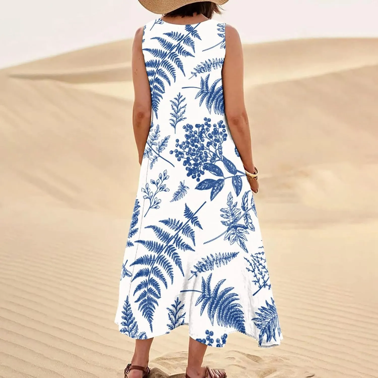 Women's Casual Sleeveless Maxi Dress 2025 Summer Tank Scoop Neck Loose Beach Sundress Beach Vacation Dresses
