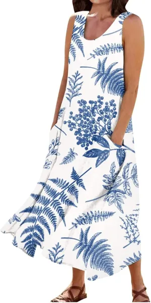 Women's Casual Sleeveless Maxi Dress 2025 Summer Tank Scoop Neck Loose Beach Sundress Beach Vacation Dresses