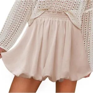 Women's Cute Skater Skirt Frill Trim Elastic High Waisted Bubble Skirts Summer Casual Fashion Solid Short Mini Skirt