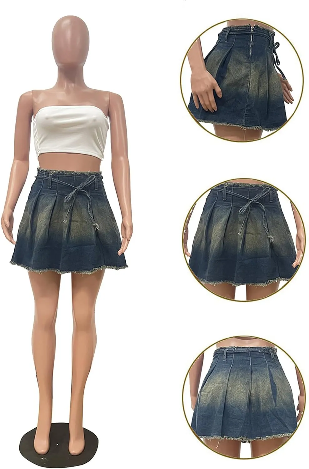 Women's Denim Cargo Mini Skirt High Waisted Casual A-Line Ruffle Pleated Y2K Bodycon Jean Short Skirts