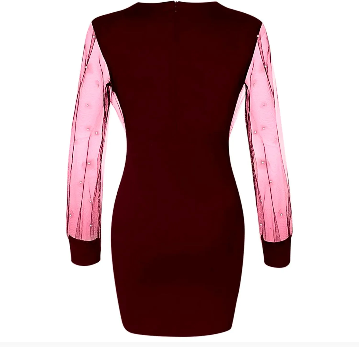 Womens Dresses Sexy Sheer Mesh Long Sleeve Mini Dress Ruched Bodycon Cocktail Party Dress Elegant V Neck Dresses