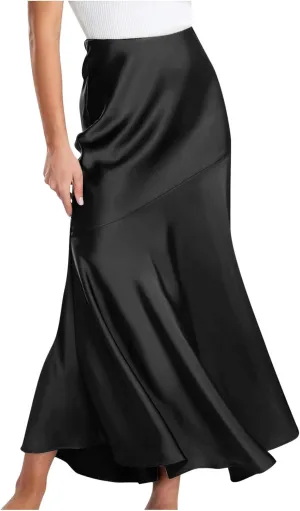 Women's Elegant Long Skirt Wrap Hip Elastic Waist Flared A-Line Maxi Skirts 2025 Trendy Summer Formal Wedding Skirts