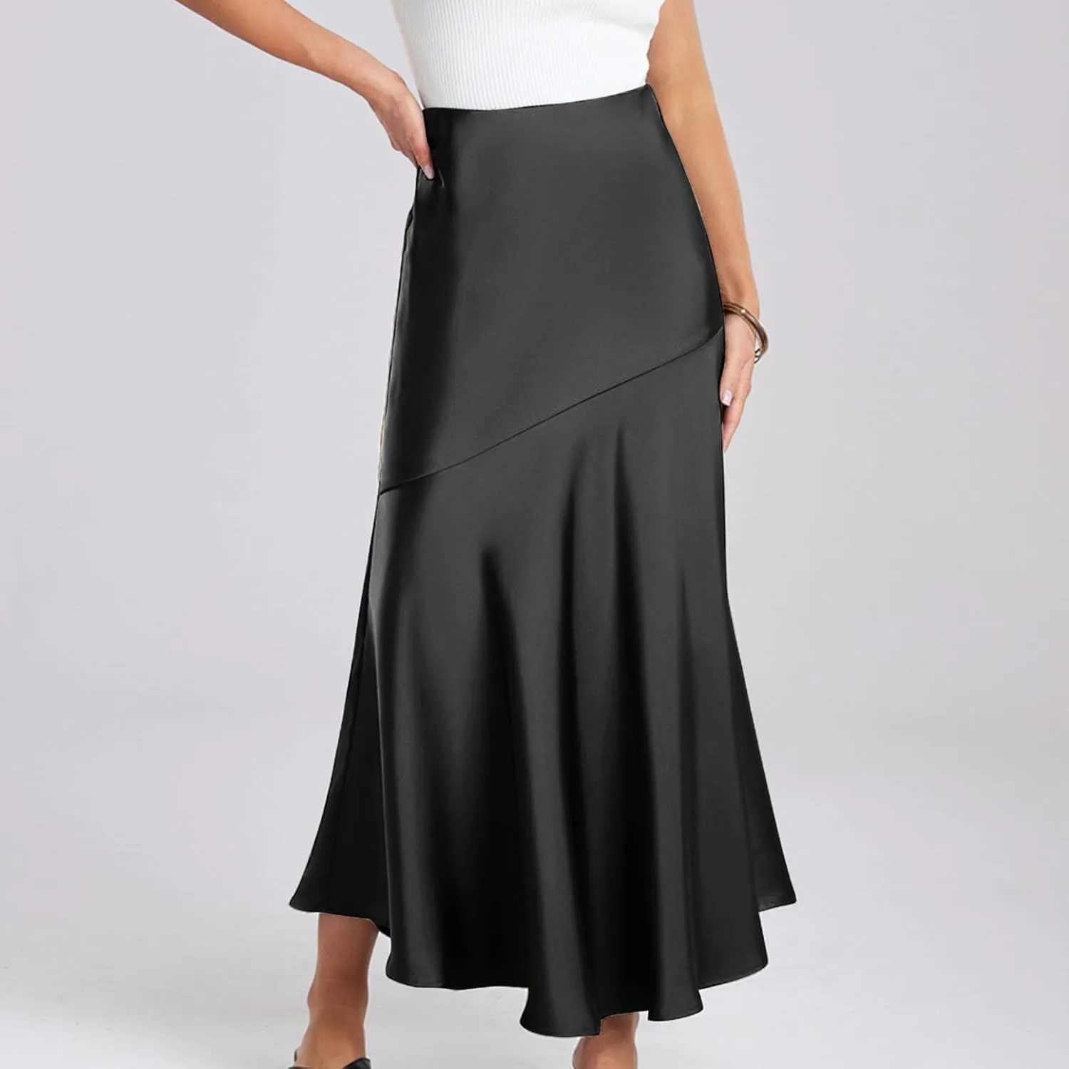 Women's Elegant Long Skirt Wrap Hip Elastic Waist Flared A-Line Maxi Skirts 2025 Trendy Summer Formal Wedding Skirts