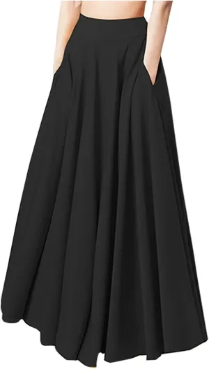 Women's Flowy Maxi Skirt 2025 Spring Summer Pleated Long Skirts High Waisted Casual Work Skirts with Pockets