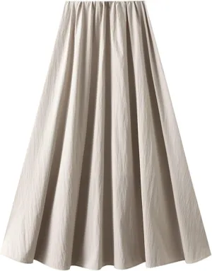 Women's High Waist Flared Skirt Casual Pleated Swing Midi Skirt Vintage Plain A-line Long Skirts with Pockets