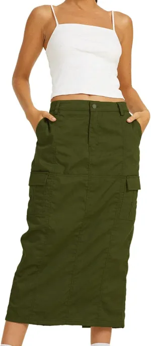 Women's High Waisted Cargo Skirt Summer Casual Pleated Button Jean Skirt with Pockets 2024