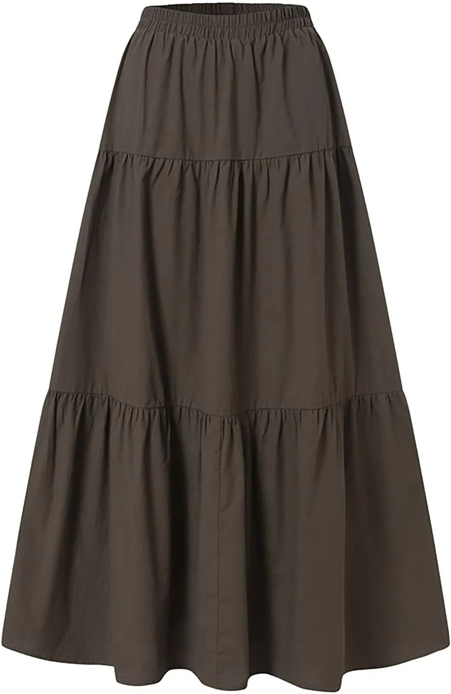 Womens Linen Cotton Maxi Skirt Pleated Elastic High Waist Summer Casual Fashion Elegant Flowy Plus Size Long Skirts