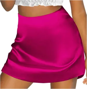 Women's Mini Skirts Casual High Waisted Stain Silk A-Line Zipper Fall Short Skirt Rave Festival Party Skirts
