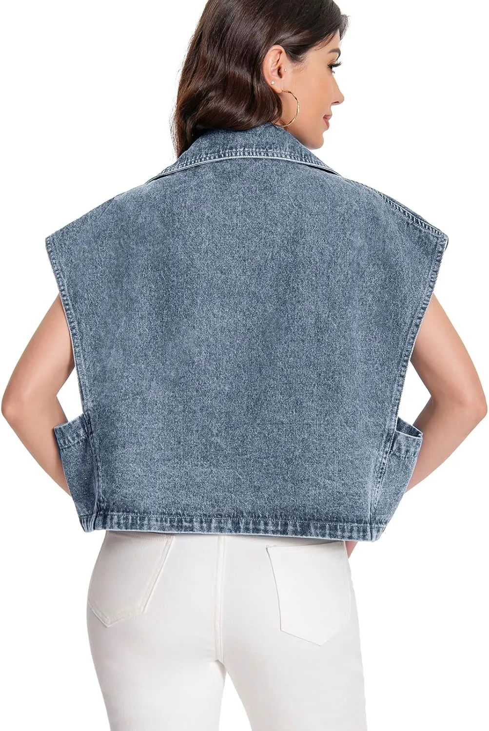Women's Oversized Denim Vest Jean Cropped Casual Lightweight Jacket,Perfect for Spring Summer Outfits