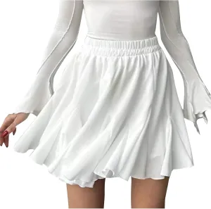 Women's Pleated Skater Skirt Flowy Ruffle A Line Short Skirt High Waisted Basic Flared Mini Lingerie Skirts Casual