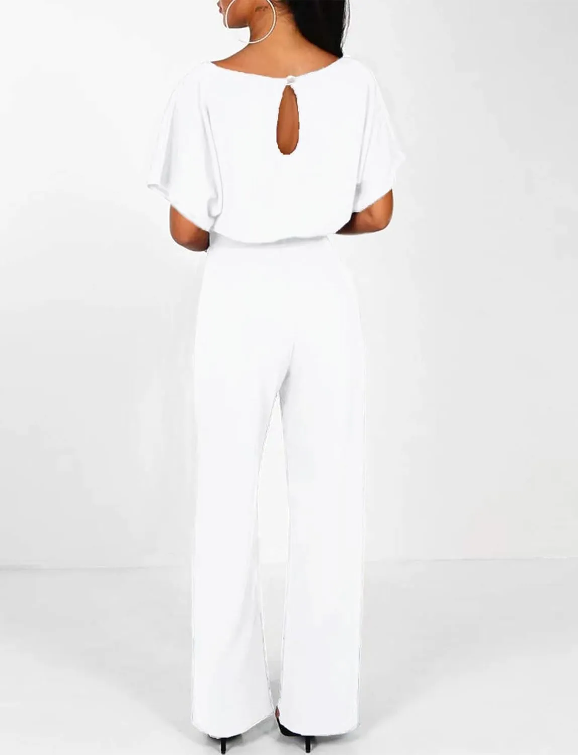 Womens Summer Casual Short Sleeve Pants Suit Beach Vacation Romper Belted Dressy Wedding Guest Jumpsuit Jumper