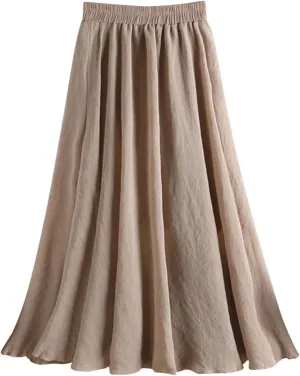 Women's Summer Cotton and Half Skirt High Waisted Slimming Mid Length A Line Loose Elastic Belt Skirt Fashion