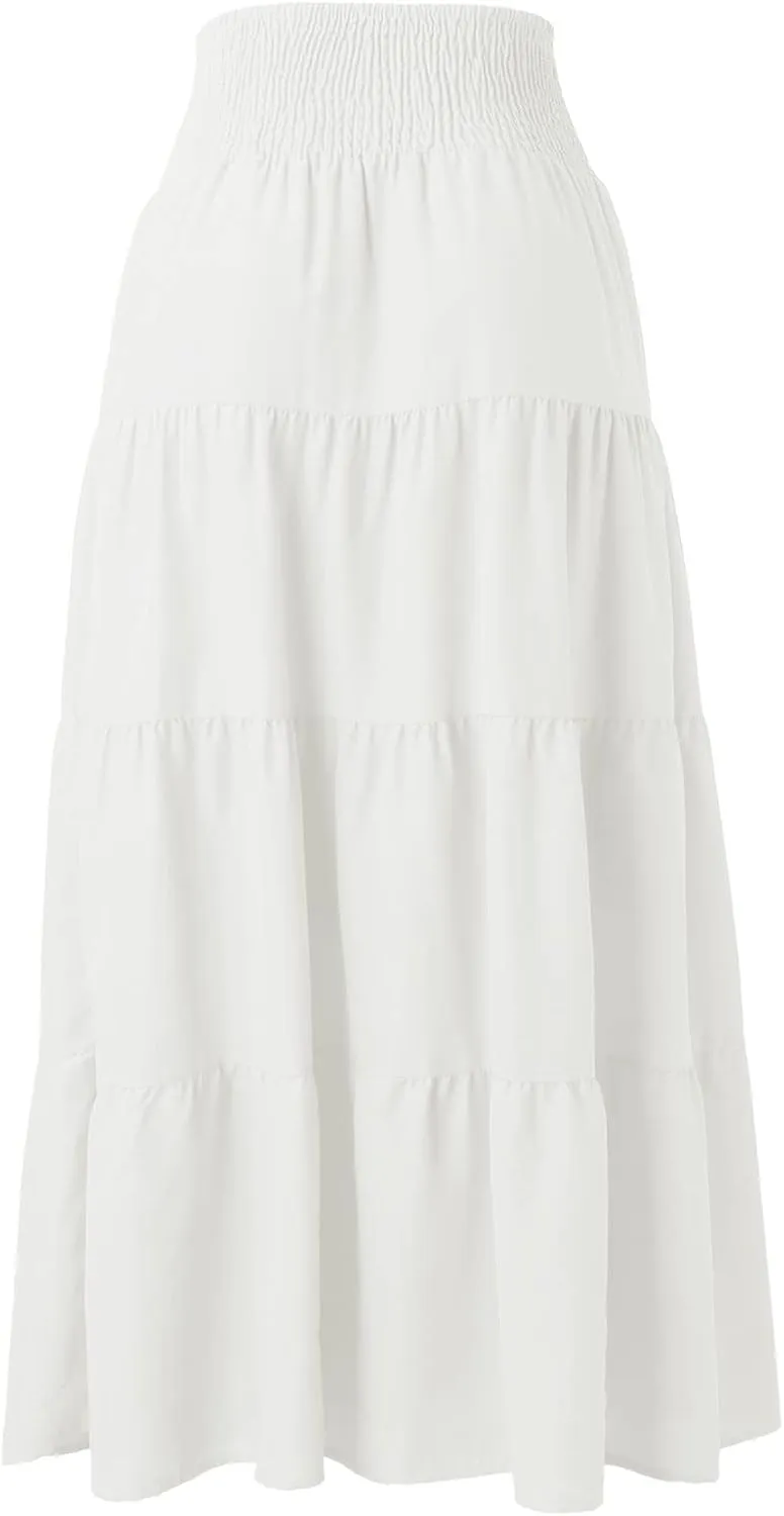 Women's Summer Elastic High Waist Boho Maxi Skirt Casual Drawstring A Line Long Skirt Maxi Skirts for Women