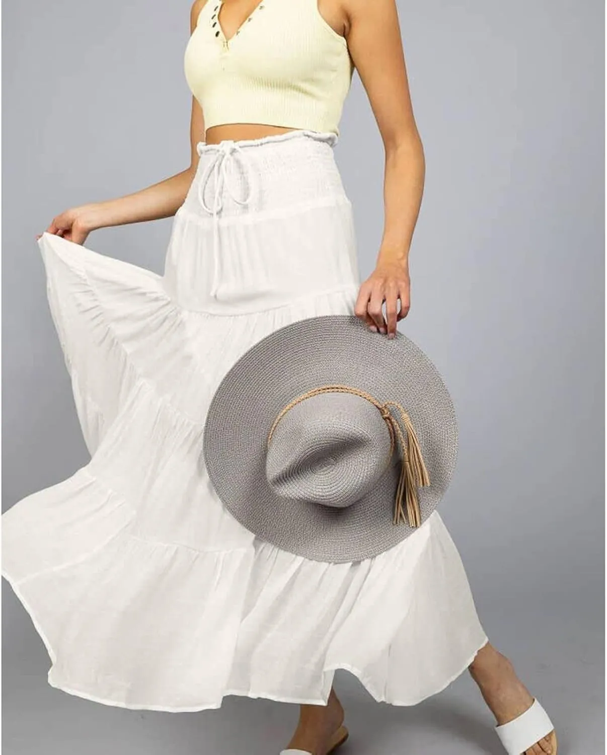 Women's Summer Elastic High Waist Boho Maxi Skirt Casual Drawstring A Line Long Skirt Maxi Skirts for Women