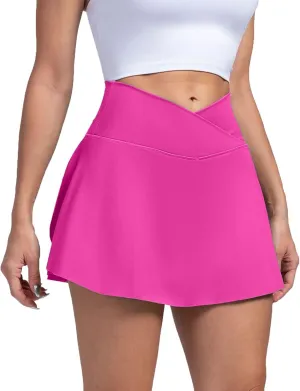 Women's Summer Sports Loose Trendy Quick Dry Elastic High Waist Solid Color Yoga Fitness Tennis Skirts, S-2XL
