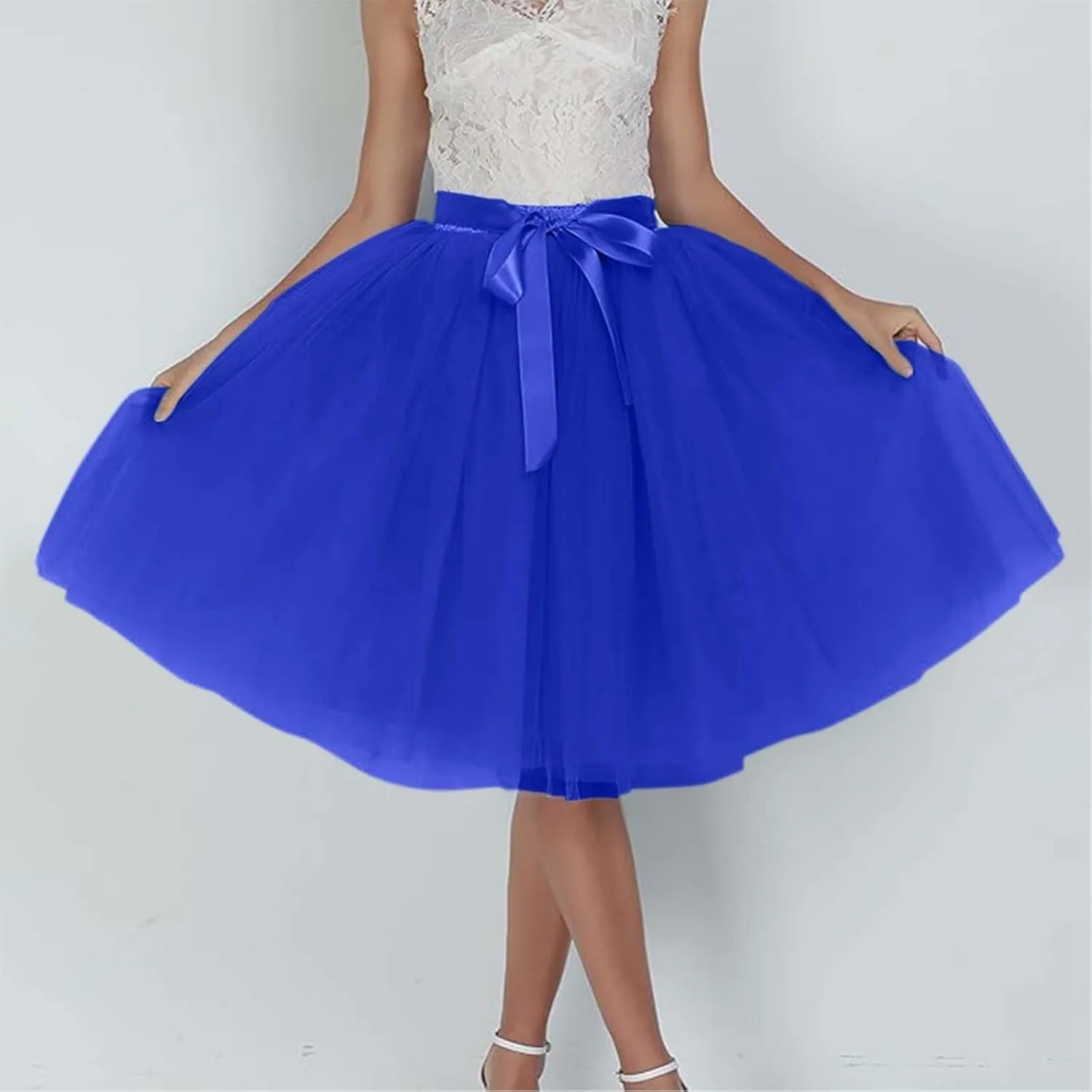 Women's Tutu Skirts,2025 Adult Lolita Midi Skirt Casual Waisted Bow Tie Fairy Skirt A-line Tulle Skirt Petticoat Skirt