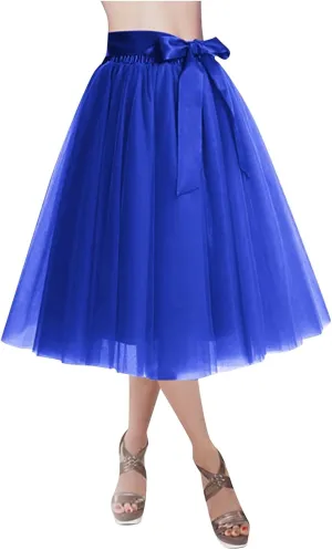 Women's Tutu Skirts,2025 Adult Lolita Midi Skirt Casual Waisted Bow Tie Fairy Skirt A-line Tulle Skirt Petticoat Skirt