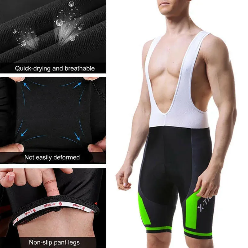 X-TIGER Men Cycling Bib Shorts Bike Shorts Summer ShockProof Mountain 5D GEL Pad Tights Triathlon Breathable MTB Bicycle Bibs
