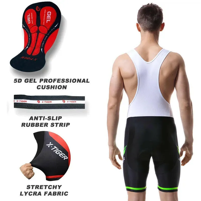 X-TIGER Men Cycling Bib Shorts Bike Shorts Summer ShockProof Mountain 5D GEL Pad Tights Triathlon Breathable MTB Bicycle Bibs