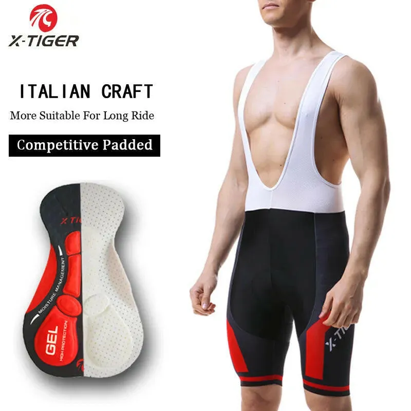 X-TIGER Men Cycling Bib Shorts Bike Shorts Summer ShockProof Mountain 5D GEL Pad Tights Triathlon Breathable MTB Bicycle Bibs