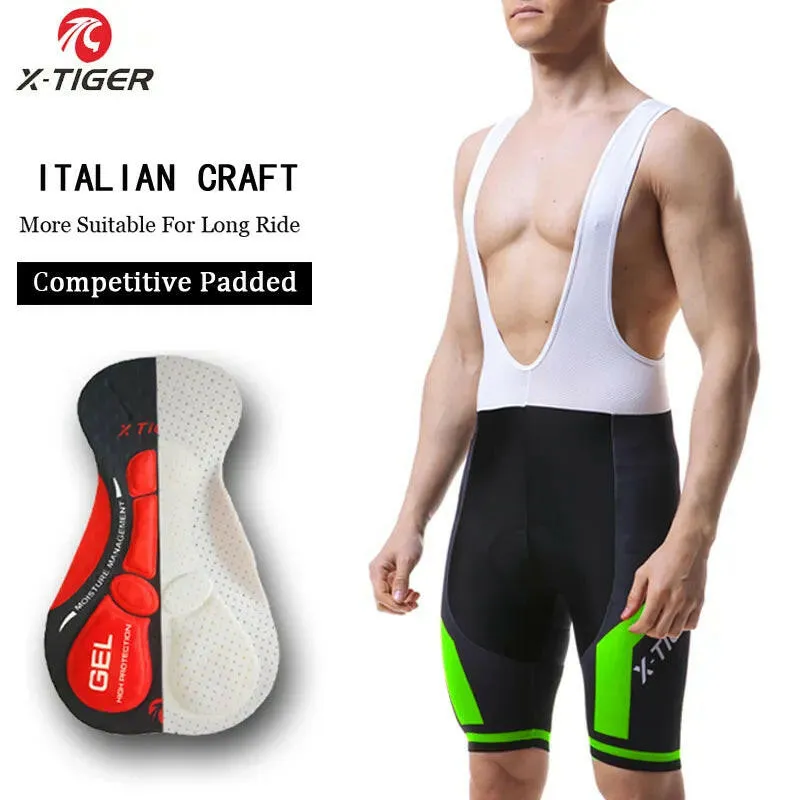 X-TIGER Men Cycling Bib Shorts Bike Shorts Summer ShockProof Mountain 5D GEL Pad Tights Triathlon Breathable MTB Bicycle Bibs
