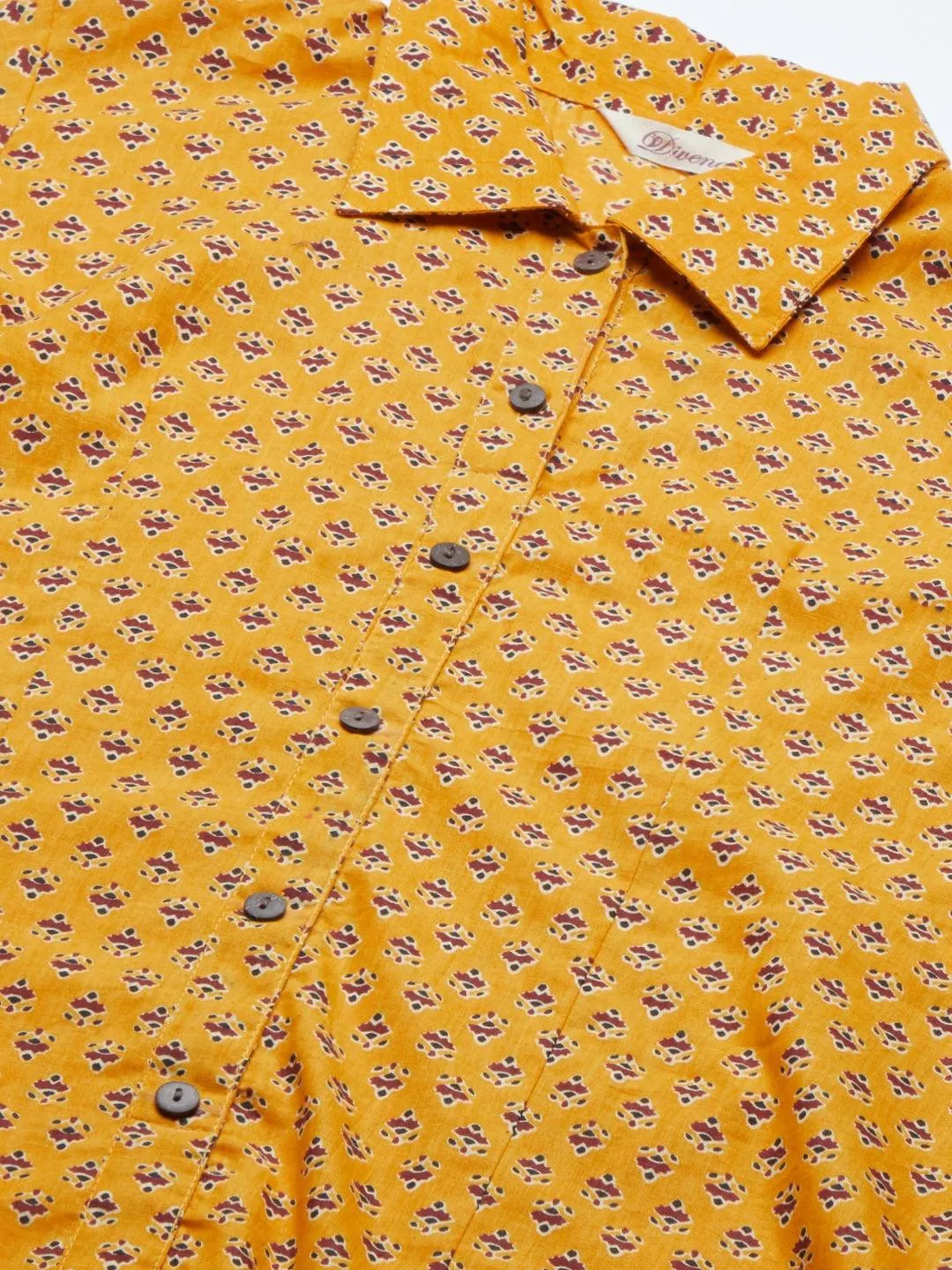 Yellow Block Printed Casual Women Shirts