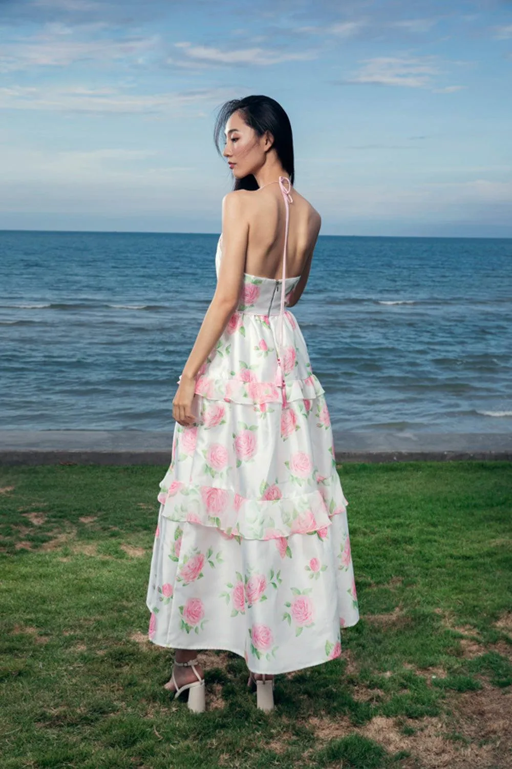Yvonne Fit and Flare Halter Neck Taffeta Ankle Length Dress