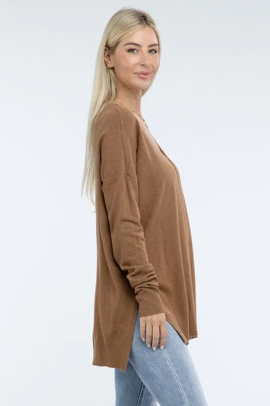 Zo Hi-Low Hem Front Seam Sweater