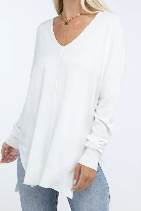 Zo Hi-Low Hem Front Seam Sweater