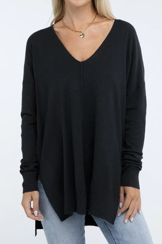 Zo Hi-Low Hem Front Seam Sweater
