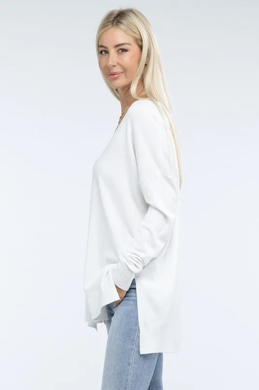 Zo Hi-Low Hem Front Seam Sweater