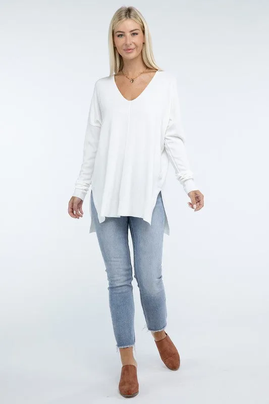 Zo Hi-Low Hem Front Seam Sweater