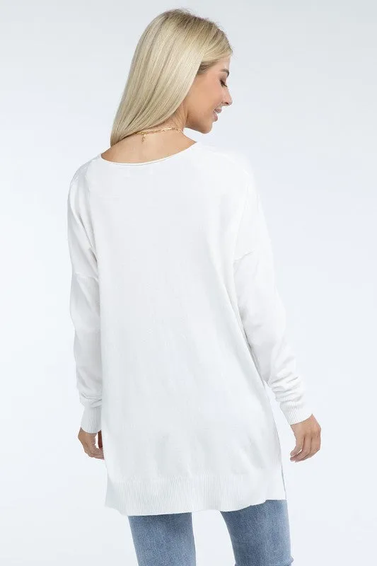 Zo Hi-Low Hem Front Seam Sweater